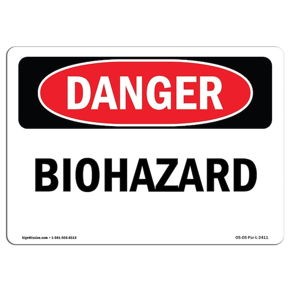 Safety Sign, OSHA Danger, 3.5" Height, 5" Width, Biohazard, Landscape, 10PK